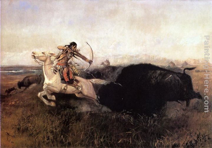 Indians Hunting Buffalo painting - Charles Marion Russell Indians Hunting Buffalo art painting